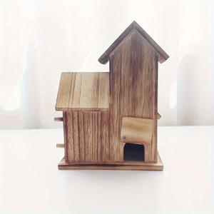 Casa de pájaros de madera 15x15x20cm, artesanía decorativa para exteriores para aves - Product Image 4