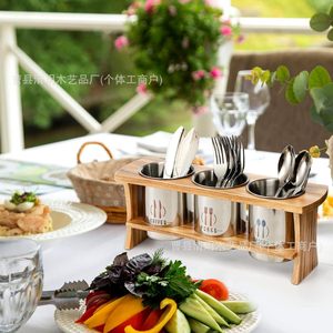 Porta Cubiertos de Bambú, Organizador de Cuchillos, Tenedores y Cucharas de Acero Inoxidable, Almacenamiento de Cocina, Diseño Minimalista - Product Image 2