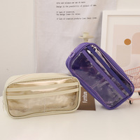 Trousse à crayons étanche en PVC de haute qualité personnalisée, mignon sac à cosmétiques transparent avec poignées pour filles fournitures scolaires