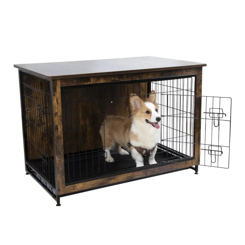 Dog House Indoor Side Table Wooden Dog Crate Furniture with Removable Tray Decorative Wooden Dog Kennel
