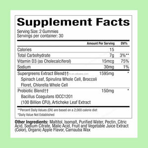 Private Label verde sapore di mela verde vitamine vegetariane con probiotici multivitaminici sostegno energia Immune salute dell'intestino - Product Image 6