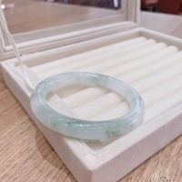 Bracelet Épais en Jade Glacé Effet Clair de Lune Blanc, Couleur Jade Transparente, Motif Fleurs Multicolores Flottantes, Jonc Tendance en Verre