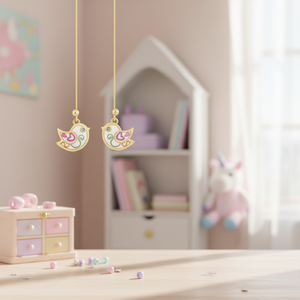 Orecchini in oro per bambini con smalto Design uccello gioielli per bambini - Product Image 3