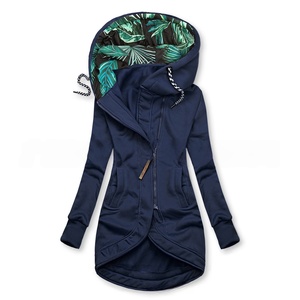 Veste à capuche zippée unie imprimée à manches longues et coupe ajustée pour femme - Product Image 2