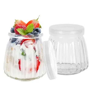Vasetti di Yogurt di vetro del budino del latte del miele della gelatina della marmellata del commestibile con il coperchio di plastica del PE