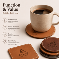 Ensemble de sous-verres en cuir de haute qualité avec logo personnalisé, sous-verres ronds en cuir véritable PU, tapis pour tasse à café, cadeau d'entreprise en gros