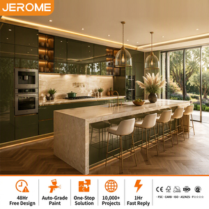 Mobile da Cucina Moderno su Misura <span class=keywords><strong>in</strong></span> Acrilico Lucido Verde Oliva con Isola <span class=keywords><strong>in</strong></span> Pietra, Design Minimalista e Funzionale - Product Image 1