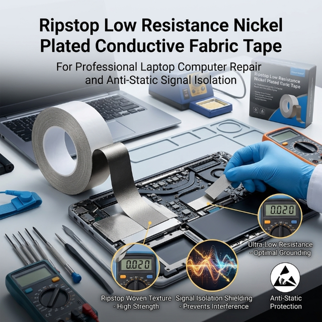 Ripstop Low Resistance Nickel Plated Conductive Fabric Tape for Professional Laptop Computer Repair Anti-Static Signal Isolation