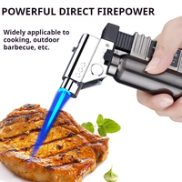 Briquet torche à flamme réglable à deux modes, jet et flamme ouverte normale, rechargeable au gaz, pour barbecue, cuisson, pâtisserie, camping