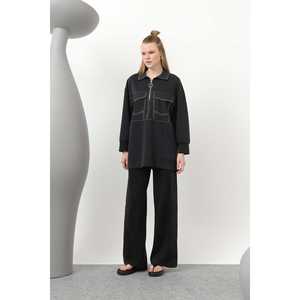 Ensemble en tricot pour femme avec détails de couture et poches, manches longues, décontracté, toutes saisons, indigo marine, S L - Product Image 5