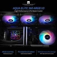 THERMALRIGHT Aqua Elite 360 V3 AIO CPU Cooler 360 Liquid Cooling Row avec ventilateurs ARGB PWM pour le refroidissement par eau dans les boîtiers d'ordinateur