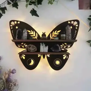Luna Moth Lamp Crystal Shelf Wooden moon god Moth Lamp parede decoração pingente madeira