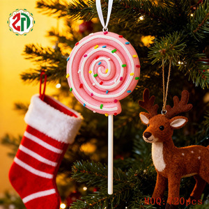 Pendentif en argile polymère en forme de sucette mini macaron <span class=keywords><strong>rose</strong></span> scintillant en spirale pour sapin de Noël, idéal pour la décoration de fêtes et cadeaux de Noël (vente en gros) - Product Image 1