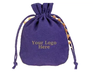 Logotipo personalizado do ouro saco pequeno impresso do presente do algodão para a jóia que empacota o malote cosmético preto da jóia do algodão