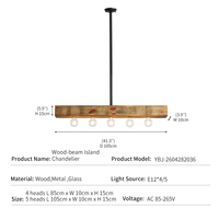Lustre Linéaire en Bois, Suspension Industrielle Rustique en Bois et Verre, pour Îlot de Cuisine, Salle à Manger, Bar, Café, Décoration et Projets