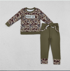Conjuntos de Ropa para Niños a Juego para Otoño, Color Marrón Oscuro con Bordado de MAMA'S BOY - Product Image 2