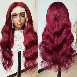 Perruque 99J 13x4 Lace Front Water Body Wave 100% <span class=keywords><strong>Cheveux</strong></span> Humains Vierges Remy Noir Bourgogne Rouge Vin Double Trame Faite à la Machine Pré-Pluckée - Product Image 2