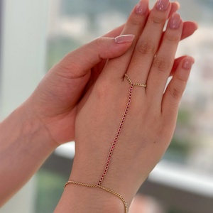 Xinfly - Brazalete de Dedo de Oro Sólido de 18K con Piedras Preciosas de Arcoíris, Rubí, Zafiro, Esmeralda, AU750, Cadena de Mano, Joyería Fina para Mujer - Product Image 2