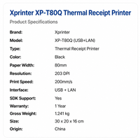 Printer Thermal 80mm USB LAN POS untuk Restoran, Toko Retail, Bar, Kafe, Hotel, Supermarket, Toko Roti, Meja Kasir