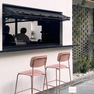Chaises de bar modernes en plastique rose empilables, fabrication artisanale, pieds en métal, vente en gros directe d'usine, meubles de comptoir, tabouret de bar haut - Product Image 4