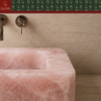 Lavabo rectangulaire en marbre rose quartz de luxe GOLDKING pour salle de bain, hôtel, villa, meuble-lavabo personnalisé en pierre