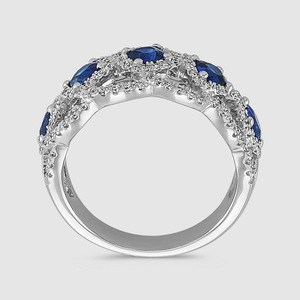 Anello da Cocktail da Donna T0991 con Zaffiro Naturale Ovale, Montatura Pavé, Design Geometrico, Anelli di Moda per Matrimonio - Product Image 6