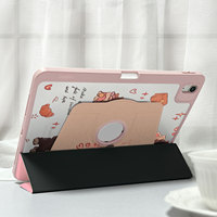 Étui pour iPad rotatif à trois volets personnalisable à 720 °, housse de tablette à motif de dessin animé mignon avec support pour stylo