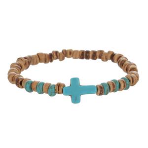 กำไลข้อมือคริสตัลสีเทอร์ควอยส์สำหรับผู้ชายสร้อยข้อมือทางศาสนาทำด้วยมือประดับลูกปัดทำมือกำไลข้อมือไม้ยืดหยุ่น - Product Image 6