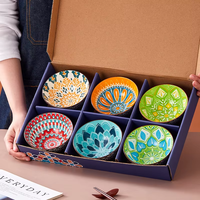 Juego de Regalo de 6 Tazones de Cerámica Estilo Bohemia de 4.75 Pulgadas, Diseño Más Reciente de 2025, Caja de Regalo para Boda, Vajilla de Porcelana para Cocina