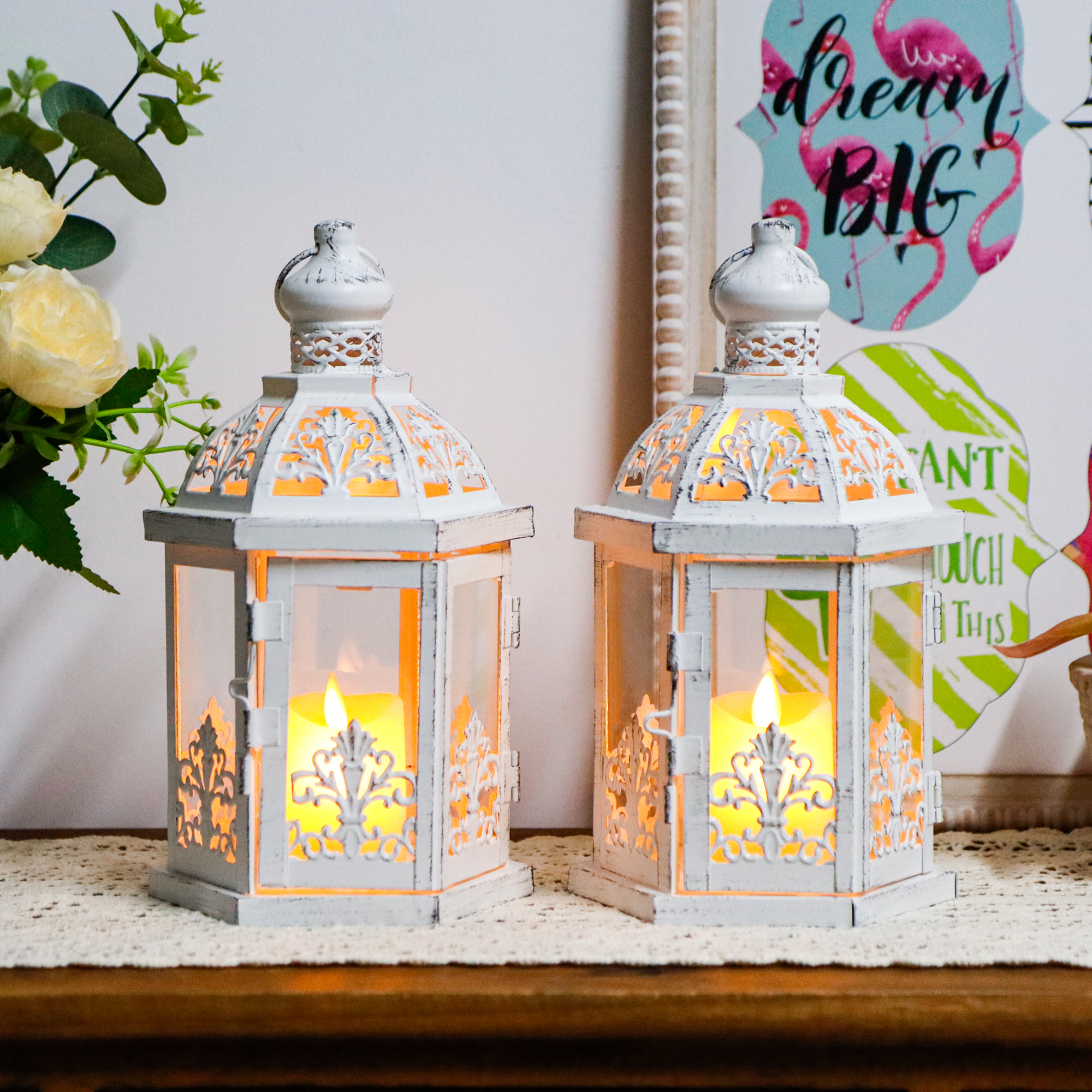 Set of Two Rustic Portable Wedding Candle Lantern Hanging Iron