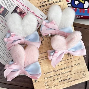 Cute plush ear <b>bow</b> bunny ear hair <b>clip</b> girl hair accessory water color sweet hair accessory hair <b>clip</b> lolita head accessory - Product Image 1