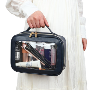 Sac de voyage et de rangement transparent en cuir PU, style patchwork <span class=keywords><strong>minimaliste</strong></span> ouvert, pour cosmétiques - Product Image 3