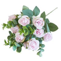 Fleur artificielle Eucalyptus Petite rose Bouquet décoratif pour hôtel Vente en gros