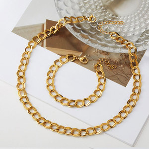 Ensemble de bijoux tendance pour femmes, collier et bracelet en acier inoxydable 316l imperméable, plaqué or 18 carats, chaîne à la mode - Product Image 4