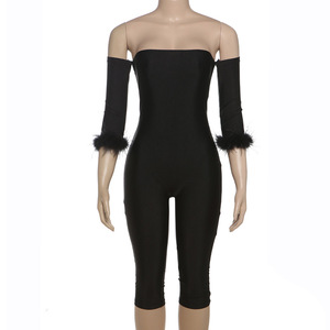 Primavera Sexy senza spalline mezza manica stretta senza schienale sollevamento nero <span class=keywords><strong>tuta</strong></span> alla moda per le donne - Product Image 5