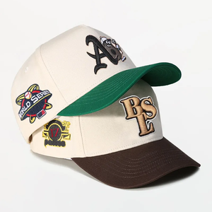 Nón kết nam 5 mảnh, vành cong, <span class=keywords><strong>logo</strong></span> thêu <span class=keywords><strong>3D</strong></span> tùy chỉnh, kiểu dáng A-frame, hai màu, khóa snapback - Product Image 1