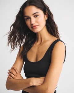 Leduo – Nouveau débardeur côtelé noir uni à col en U pour femme, idéal pour le quotidien décontracté - Product Image 3