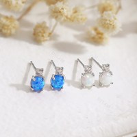 Dyslam – boucles d'oreilles rondes en zircon cubique, en argent Sterling 925, bleu, opale de feu, pour femmes, vente en gros
