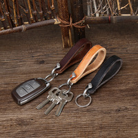 Vintage klasik lapisan pertama baja nirkarat kulit asli Keyring Auto Aksesori motor untuk pria dan wanita