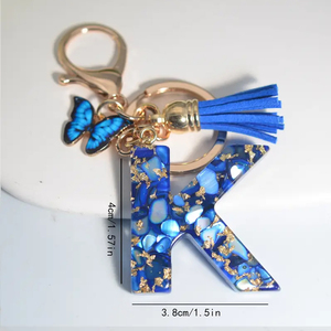 Bán Buôn Bán Chạy Nhất Hoàng Gia Màu Xanh Bướm Tua Bảng Chữ Cái Keychain Giọt Keo Nhựa Ban Đầu Thư Móc Chìa Khóa Quyến Rũ Mặt Dây Chuyền Phụ Nữ - Product Image 4