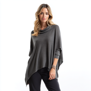 Pull <span class=keywords><strong>Poncho</strong></span> en laine mérinos asymétrique pour femmes coupe ample brodé en tricot Cape en fourrure Long T-Shirt imprimé motif décontracté hiver - Product Image 4