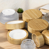 Pots en verre pour crème avec couvercles en bambou grainé, pour soins de la peau, maquillage et beauté, 5g - 50g, 10ml - 50ml, contenants cosmétiques, pots cosmétiques