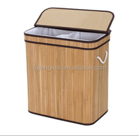 Grand panier à linge en bambou à double compartiment avec couvercle et sacs intérieurs amovibles, panier à linge pliable en tissu pour la maison