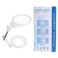 3B-1A 2X 6X Foldable Dual Lens Desktop Table Magnifier 2 LED Large 130mm Acrylic Lens Diameter Magnifying Glass Mental Bracket