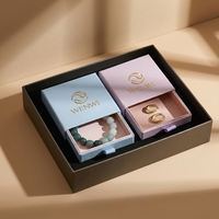Boîte à bijoux carrée, organiseur de style tiroir, rangement pour colliers, bagues, pendentifs, boîte d'emballage doublée de velours avec logo doré