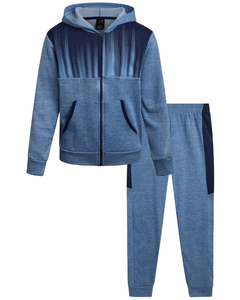 Survêtement bleu à capuche pour garçons, manches longues, fermeture éclair, motif à pois, vêtements décontractés, saison d'automne, matière polyester et coton - Product Image 1