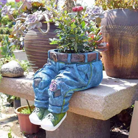 Pot de plante succulente en résine en forme de jean bleu vieilli, style shabby chic, pour jardin extérieur et intérieur