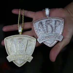 New Iced Out Bling CZ Letter ABP Pendant Necklace Cubic Zirconia All BouI Paper Letters Badge Charm Men Fashion Hip Hop Jewelry