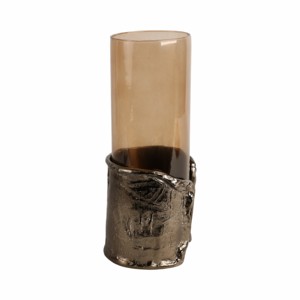Portacandele in vetro ornamentale con base in metallo avvolta, candelabro moderno a colonna per centrotavola - Product Image 4