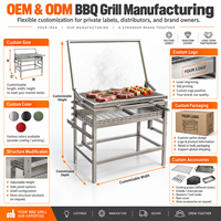 Barbecue au charbon de bois robuste pour l'extérieur, OEM ODM, en acier inoxydable, avec gril rotatif, pour les distributeurs et les grossistes